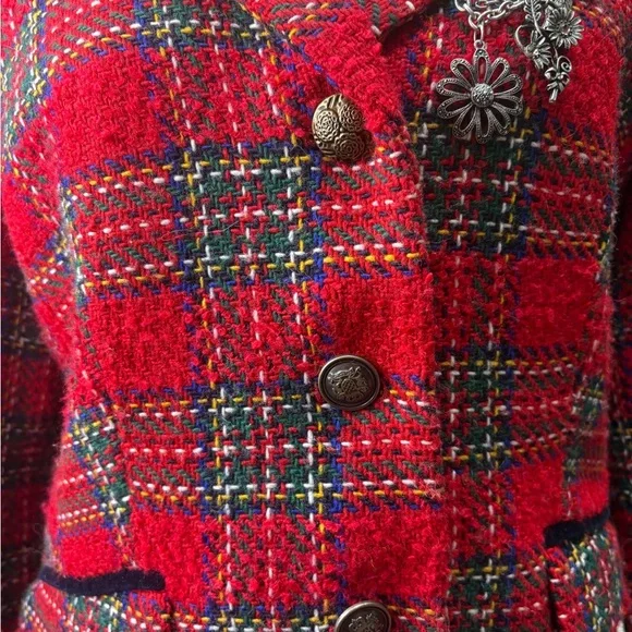 Talbots Petite Red Tartan Wool Blend Blazer | Classic Preppy | 12P - Picture 9 of 10